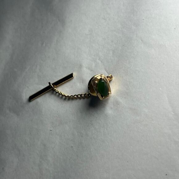 Tie Tacks Jade Yellow Gold plated tie tacks and lapel pin - Picture 4 of 11
